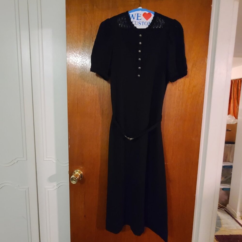 Vintage Castleberry Navy Blue Short Sleeve Knit Long Dress Size 8